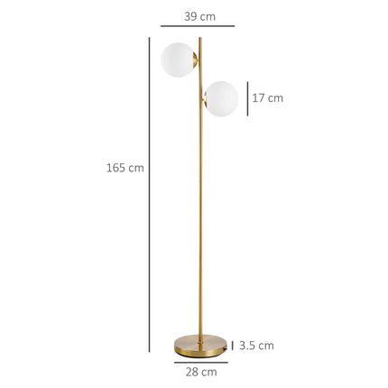 2 Lights Tree Floor Lamp for Living Room with Globe Lampshade, Standing Lamp for