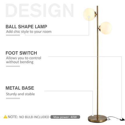 2 Lights Tree Floor Lamp for Living Room with Globe Lampshade, Standing Lamp for