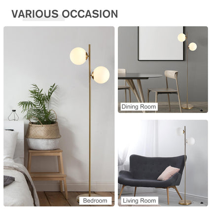 2 Lights Tree Floor Lamp for Living Room with Globe Lampshade, Standing Lamp for