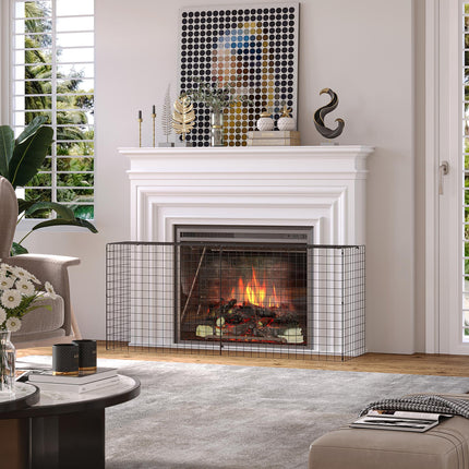 Extendable Safety Fireguard Screen Adjustable Fireplace Guard 81.5-160cm - Black