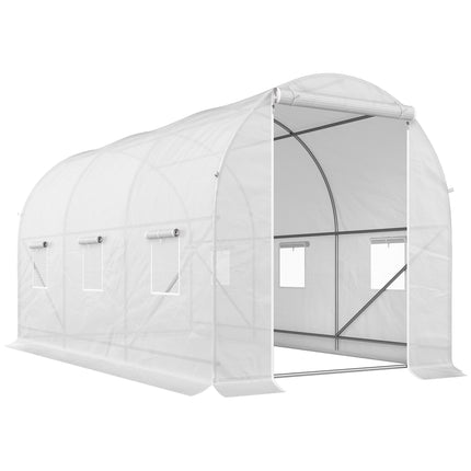 Walk-In Polytunnel Greenhouse with Steel Frame and UV Protection Cover - White