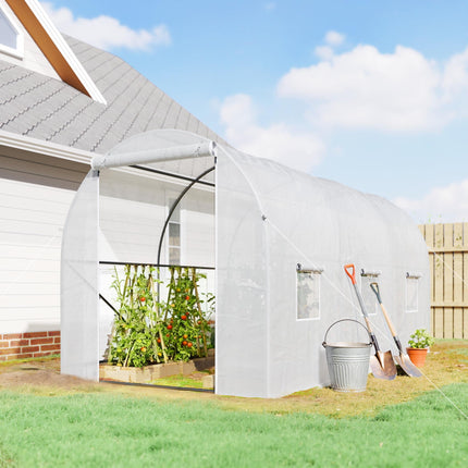 Walk-In Polytunnel Greenhouse with Steel Frame and UV Protection Cover - White