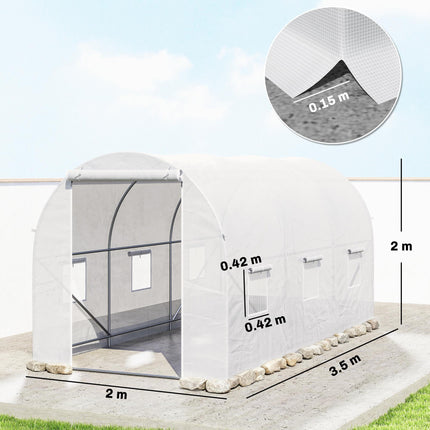 Walk-In Polytunnel Greenhouse with Steel Frame and UV Protection Cover - White