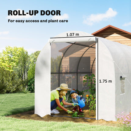 Walk-In Polytunnel Greenhouse with Steel Frame and UV Protection Cover - White