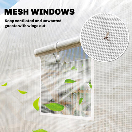Walk-In Polytunnel Greenhouse with Steel Frame and UV Protection Cover - White