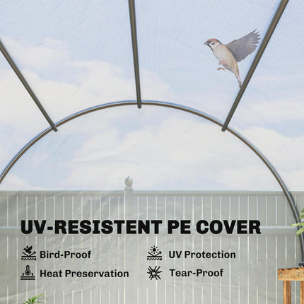 Walk-In Polytunnel Greenhouse with Steel Frame and UV Protection Cover - White