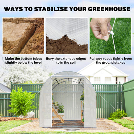 Walk-In Polytunnel Greenhouse with Steel Frame and UV Protection Cover - White