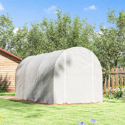 Walk-In Polytunnel Greenhouse with Steel Frame and UV Protection Cover - White