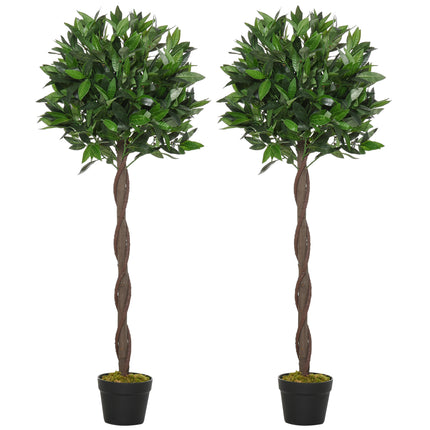 Set of 2 Artificial Bay Laurel Topiary Ball Trees 120cm with Nursery Pot - Green