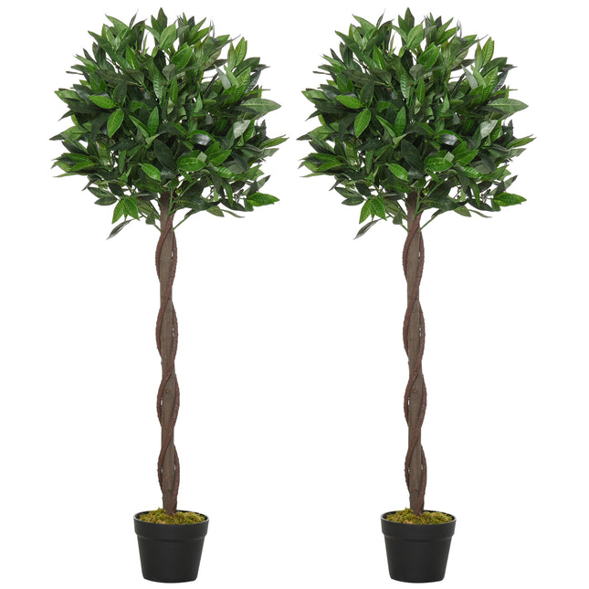 Set of 2 Artificial Bay Laurel Topiary Ball Trees 120cm with Nursery Pot - Green