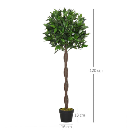 Set of 2 Artificial Bay Laurel Topiary Ball Trees 120cm with Nursery Pot - Green