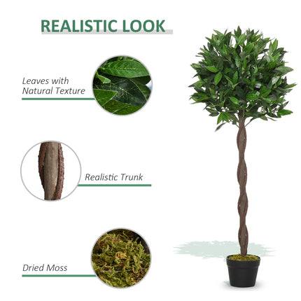 Set of 2 Artificial Bay Laurel Topiary Ball Trees 120cm with Nursery Pot - Green