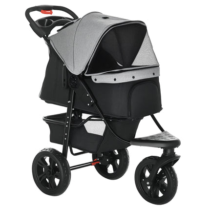 Dog Stroller Pram, 3-Wheel Foldable Pet Stroller with Invisible Sky Roof, for Sm