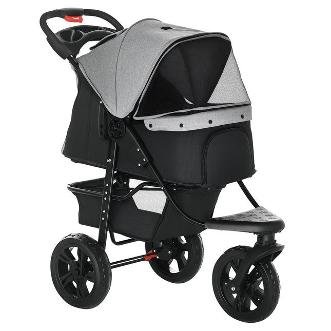 Dog Stroller Pram, 3-Wheel Foldable Pet Stroller with Invisible Sky Roof, for Sm