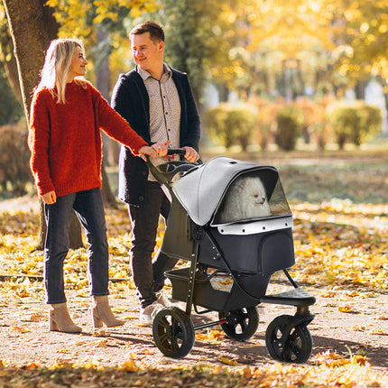 Dog Stroller Pram, 3-Wheel Foldable Pet Stroller with Invisible Sky Roof, for Sm