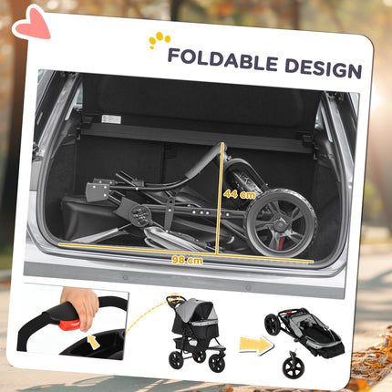 Dog Stroller Pram, 3-Wheel Foldable Pet Stroller with Invisible Sky Roof, for Sm