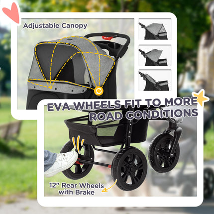 Dog Stroller Pram, 3-Wheel Foldable Pet Stroller with Invisible Sky Roof, for Sm