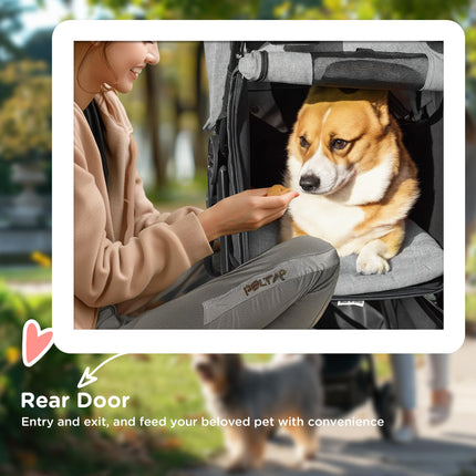 Dog Stroller Pram, 3-Wheel Foldable Pet Stroller with Invisible Sky Roof, for Sm