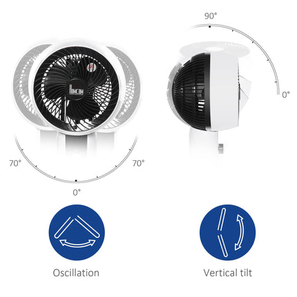 32'' Air Circulator Fan with 3 Speeds, 70° Oscillation & 90° Tilt, Round Base, Carry Handle - Black and White