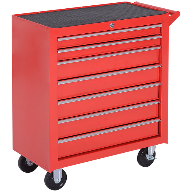 Roller Tool Cabinet with 7 Drawers and Wheels for Garage Workshop - Red