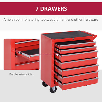 Roller Tool Cabinet with 7 Drawers and Wheels for Garage Workshop - Red