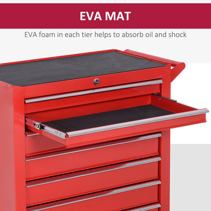 Roller Tool Cabinet with 7 Drawers and Wheels for Garage Workshop - Red