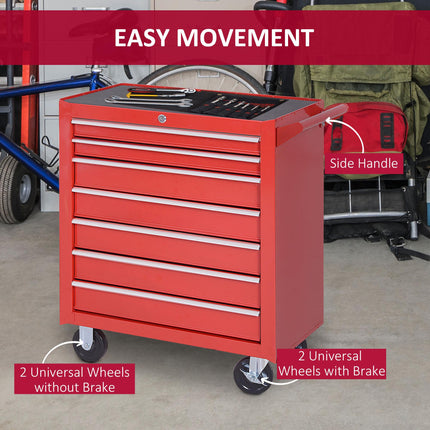 Roller Tool Cabinet with 7 Drawers and Wheels for Garage Workshop - Red