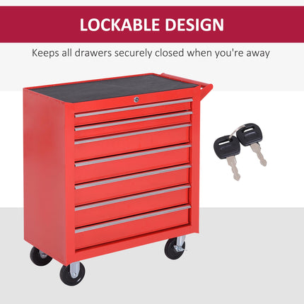 Roller Tool Cabinet with 7 Drawers and Wheels for Garage Workshop - Red