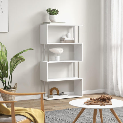 S Shape Wooden Bookcase Storage Display Unit 5 Shelves - White