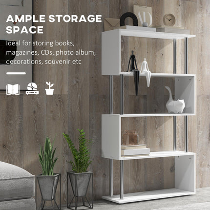 S Shape Wooden Bookcase Storage Display Unit 5 Shelves - White