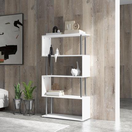 S Shape Wooden Bookcase Storage Display Unit 5 Shelves - White