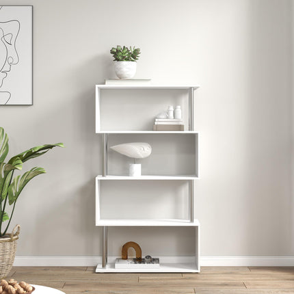 S Shape Wooden Bookcase Storage Display Unit 5 Shelves - White