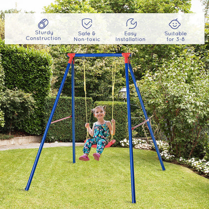 1 Piece Metal Kids Swing Set with Adjustable Rope Heavy Duty - Blue