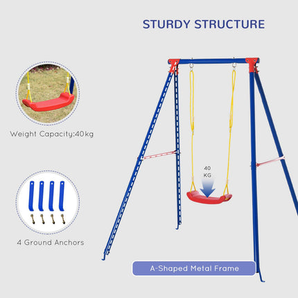 1 Piece Metal Kids Swing Set with Adjustable Rope Heavy Duty - Blue