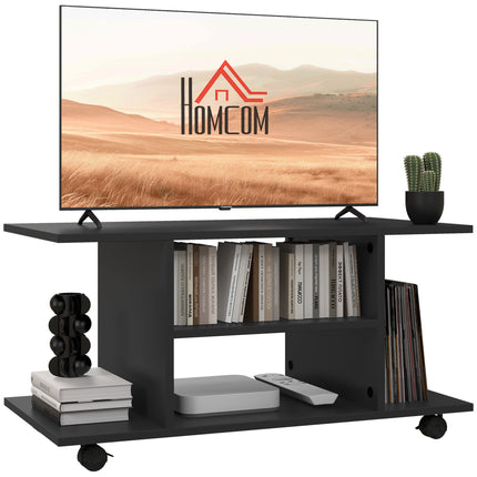 TV Stand with Shelves for TVs up to 42 Inch with Castor Wheels - Black