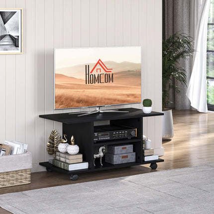 TV Stand with Shelves for TVs up to 42 Inch with Castor Wheels - Black