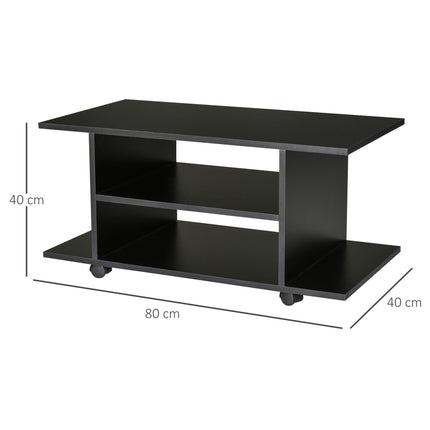 TV Stand with Shelves for TVs up to 42 Inch with Castor Wheels - Black