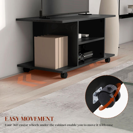 TV Stand with Shelves for TVs up to 42 Inch with Castor Wheels - Black