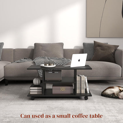 TV Stand with Shelves for TVs up to 42 Inch with Castor Wheels - Black