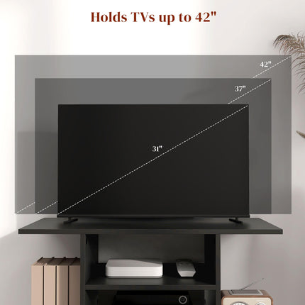 TV Stand with Shelves for TVs up to 42 Inch with Castor Wheels - Black