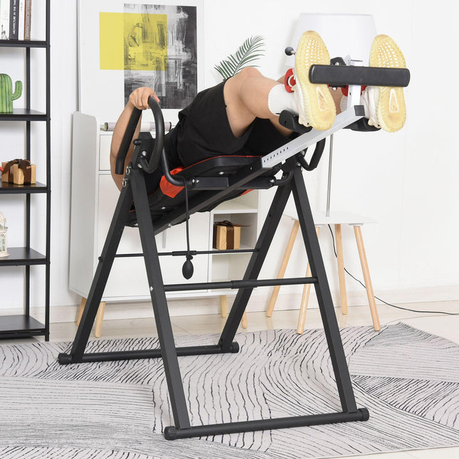 Adjustable Steel Gravity Inversion Table for Pain Relief - Red Black