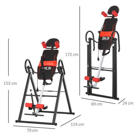 Adjustable Steel Gravity Inversion Table for Pain Relief - Red Black