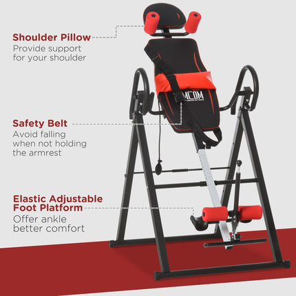 Adjustable Steel Gravity Inversion Table for Pain Relief - Red Black