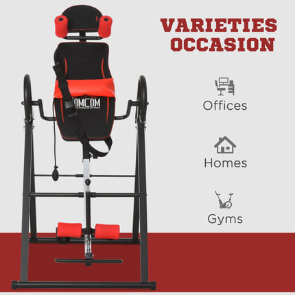 Adjustable Steel Gravity Inversion Table for Pain Relief - Red Black