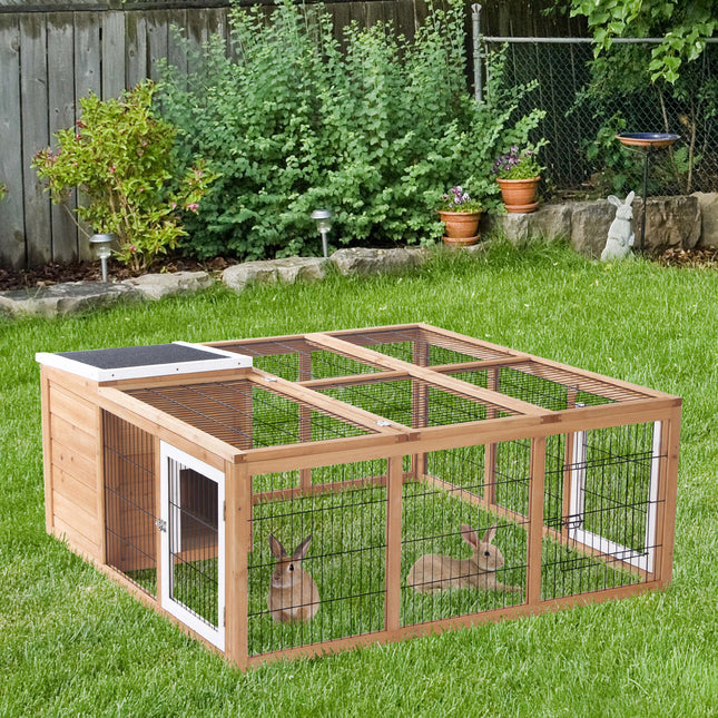 Rabbit Hutch Outdoor, Guinea Pig House, Bunny Run Cage with Openable Top for 1–2 Rabbits, 123 x 120 x 52cm, Yellow