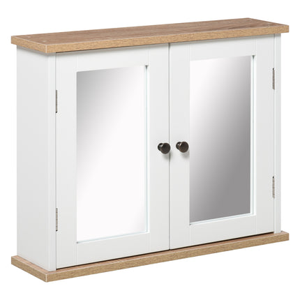 Wall Mounted Bathroom Mirror Cabinet with Double Doors and Adjustable Shelves - White