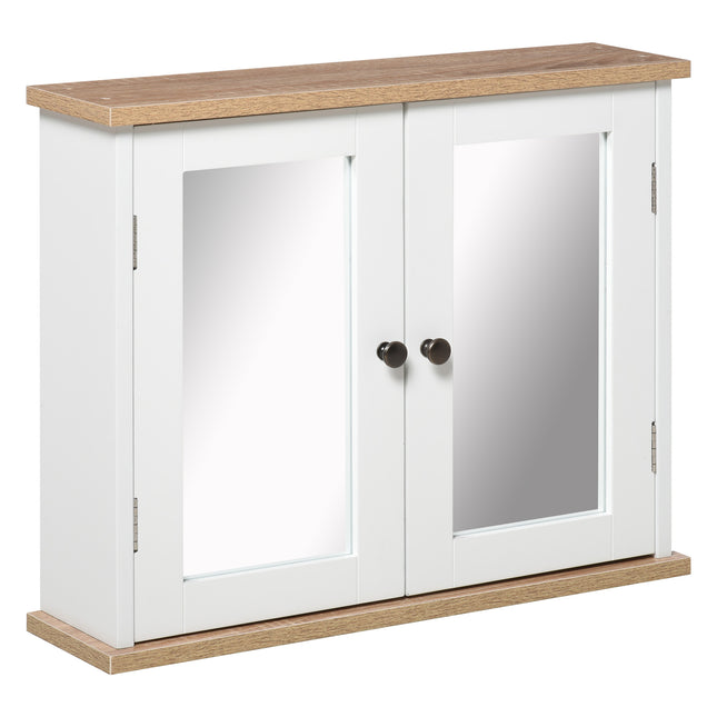 Wall Mounted Bathroom Mirror Cabinet with Double Doors and Adjustable Shelves - White
