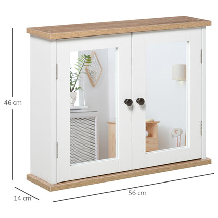 Wall Mounted Bathroom Mirror Cabinet with Double Doors and Adjustable Shelves - White