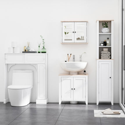 Wall Mounted Bathroom Mirror Cabinet with Double Doors and Adjustable Shelves - White