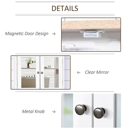 Wall Mounted Bathroom Mirror Cabinet with Double Doors and Adjustable Shelves - White
